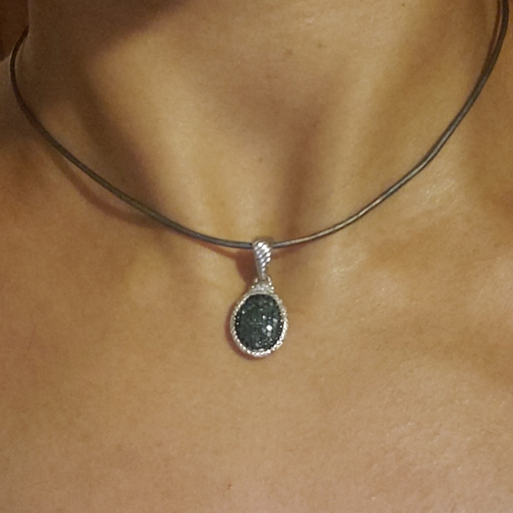 Blue Diamond and Silver Pendant Necklace